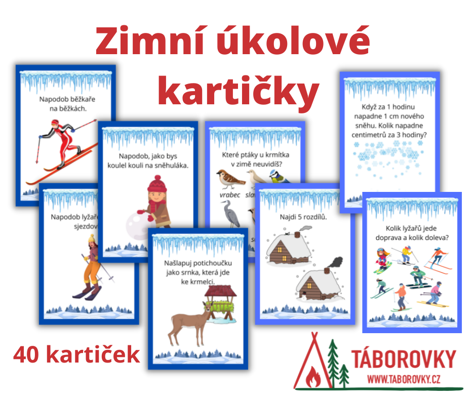 zimní úkoly pro děti, kartičky vhodné na šipkovanou, PDF materiál